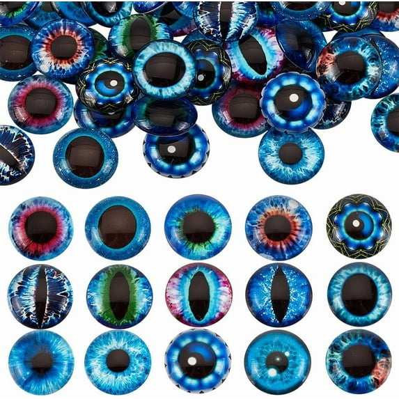 60 Pcs Dragon Eye Printed Flatback Glass 20mm Half Round Dragon Eyes 15 Colors Glass Cabochons Dragon Eyes Snake Eye for Craft