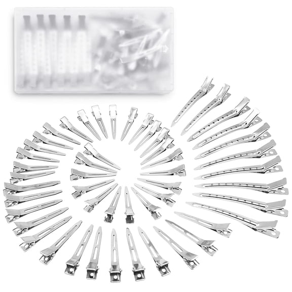 60 Pcs Duck Billed Hair Clips for Styling Sectioning Silver Metal Hair Clips for Women Long Hair Metal Alligator Curl Clips for Hair Roller,Salon,Bows DIY with Case