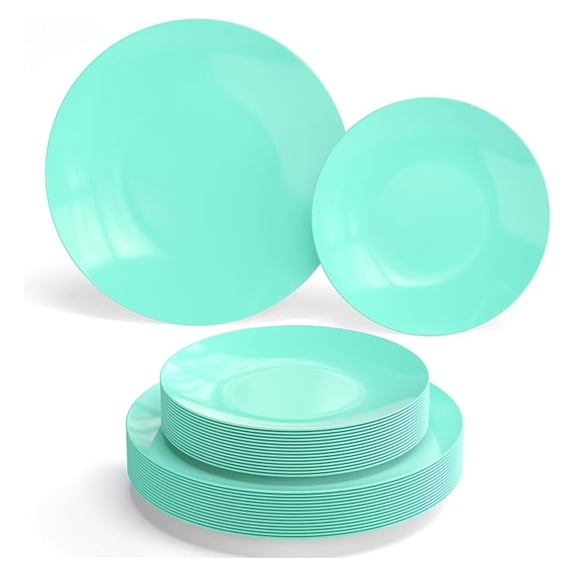 60 Pcs Durable Plastic Dinnerware Set - 30-10" & 30-8" Green Plates for 30 Guests
