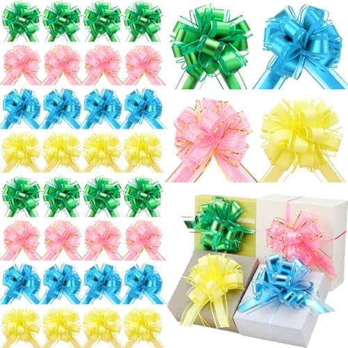 60 Pcs Easter Pastel Large Pull Bows Ribbon Gift 6 Inch Pastel Gift Wrapping Bows for Easter Spring Mother's Day Presents Wedding Birthday Party Basket Holiday Decor