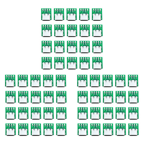 60 Pcs Female Connector USB Type C Breakout Board with PCB Converter Board for Data Line Wire Cable Transfer