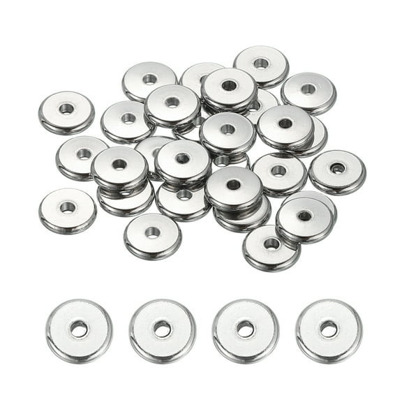 Uxcell 60Pcs Flat Round Spacer Beads 7mm Stainless Steel Heishi Beads, 1.5mm ID x 1.5mm H