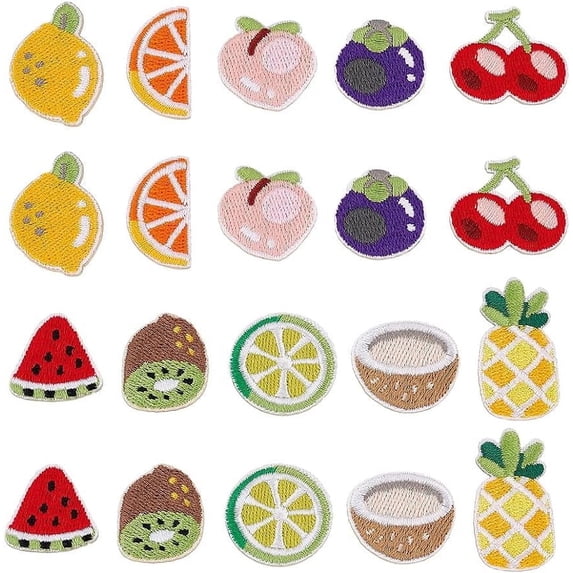 60 Pcs Fruit Iron on Patches Summer Fruit Themed Polyester Embroidered Self Adhesive Patches Watermelon Lemon Pineapple Shapes for Clothing DIY Accessories Clothes Decoration Patches