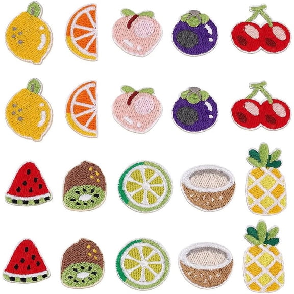 60 Pcs Fruit Iron on Patches Summer Fruit Themed Polyester Embroidered Self Adhesive Patches Watermelon Lemon Pineapple Shapes for Clothing DIY Accessories Clothes Decoration Patches DIY