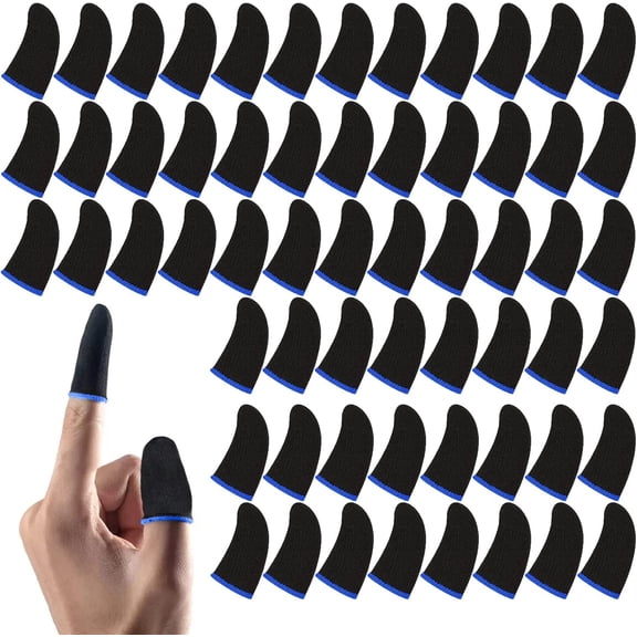 60 Pcs Game Finger Sleeves, Mageeki Thumb Finger Sleeves for Gaming, Anti-Sweat Breathable Seamless Gamer Finger Protectors Fit All Touchscreen Devices (Blue Edge)