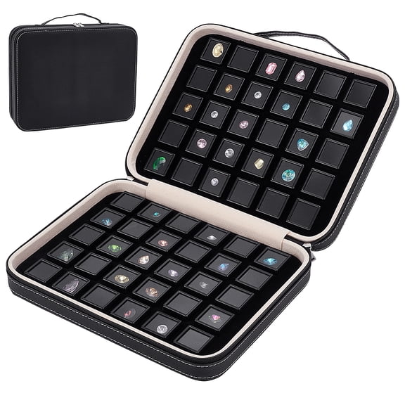 60 Pcs Gemstone Display Box Diamond Storage Case Jewelry Organizer with PU Leather & Plastic Sponge Protection for Gem Collection (Black)