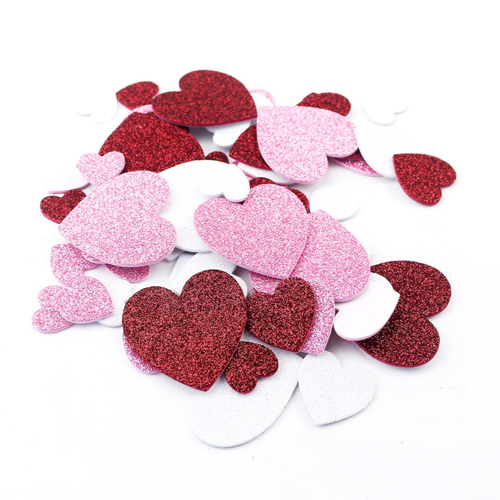 60 Pcs Glitter Foam Heart Stickers Self-Adhesive Valentine's Day Stickers for Scrapbooking DIY Crafts Home Decor