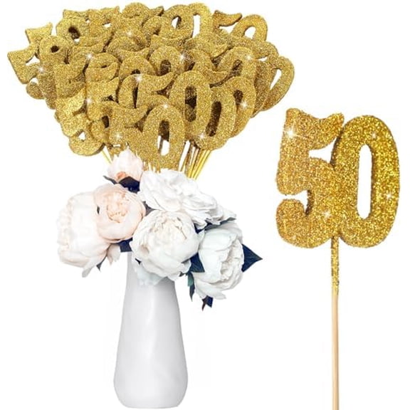 60 Pcs Glitter Gold 50th Birthday Centerpiece Sticks Sparkly Twinkle Number 50 Birthday Table Toppers Decorations Gold 50th Class Reunion Decorations Anniversary Table Puffy$$Electronics Accessories
