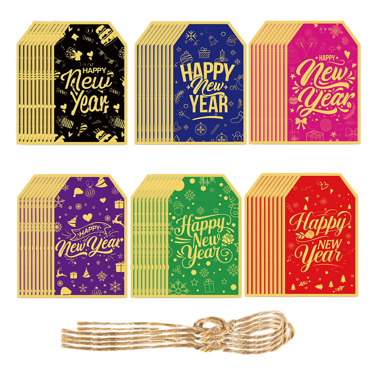 60 Pcs Gold Foil Gift Tags With String, 9X5.5Cm For New Year Party ...