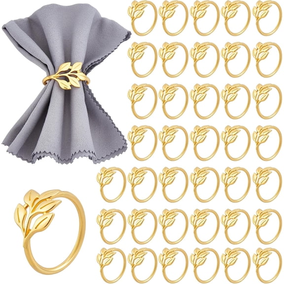 60 Pcs Gold Leaf Rings Holders Modern Stainless Steel Napkin Ring Holders for Table Decor Settings Vintage Napkin Ring