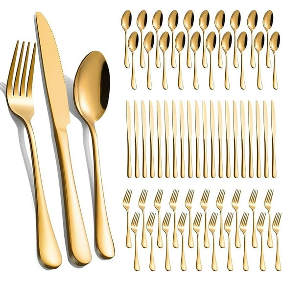 MY 60-Pcs Gold Silverware Set - Stainless Steel Flatware Cutlery Set Service for 20, Mirror Polished Gold Flatware Set Include Forks Spoons Knives for Home, Wedding, Restaurant, Dishwasher Safe