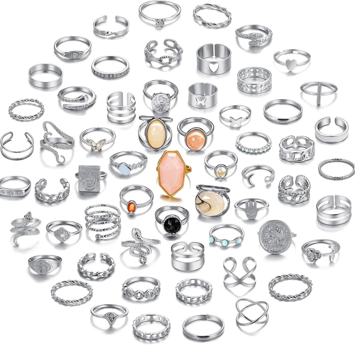 60 Pcs Gold Stacks Ring Sets for Women Non Tarnish, Dainty Vintage ...