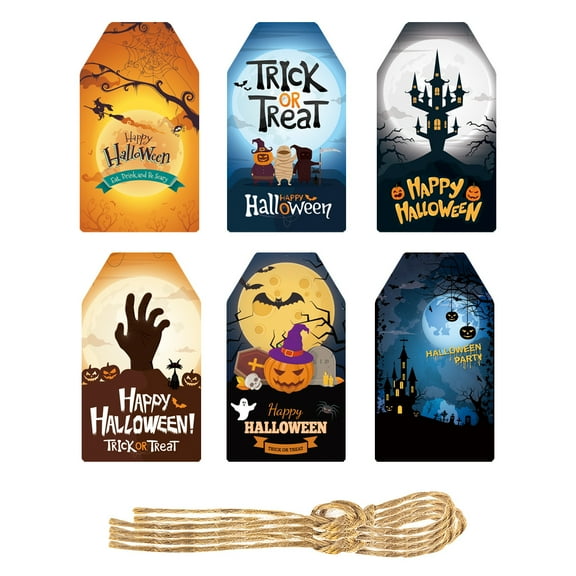 60 Pcs Halloween Tags with String Halloween Paper Tags Spooky Craft Gift Label for Halloween Party Candy Present Wrap Gift Label