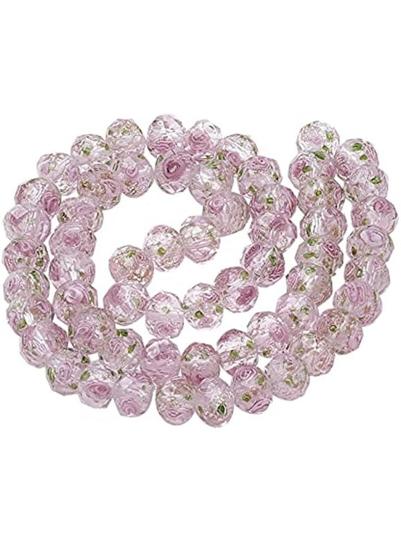 60 Pcs Handmade Lampwork Beads Faceted Rondelle Glass Beads Spacer Beads for DIY Bracelets Necklace Jewelry Making Pink