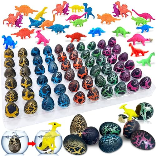 60 Pcs Hatching Dinosaur Eggs for Kids,Halloween Party Favors Novelty Grow in Water Dino Eggs with Toys Inside Birthday Gifts Goodie Bag Stuffers,Treasure Box Prize for Classroom,Pinata Fillers