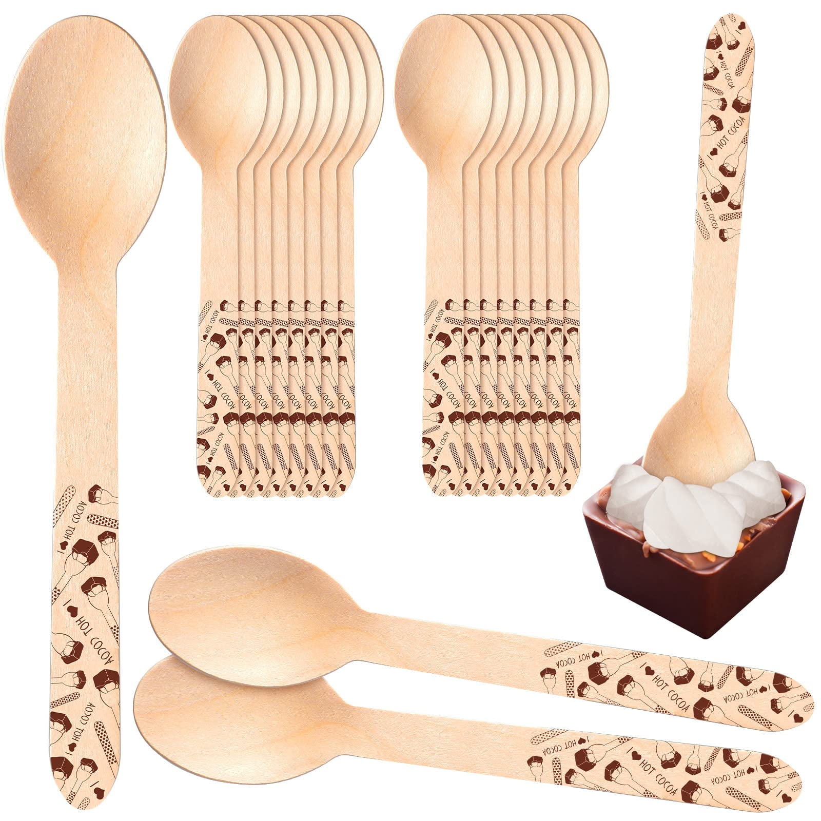 60 Pcs Hot Cocoa Wooden Spoons Hot Chocolate Bar Stirring Spoons Wooden Marshmallow Spoons