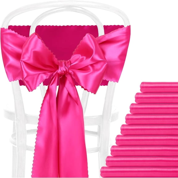 60 Pcs Hot Pink Satin Chair Sashes Bows,7x108 inch Chair Bow Ties Back Silky Dining Chair Sashes Satin Chair Ribbon for Wedding,Party,Banquet,Restaurant,Hotel Event,Chair Cover Decorations