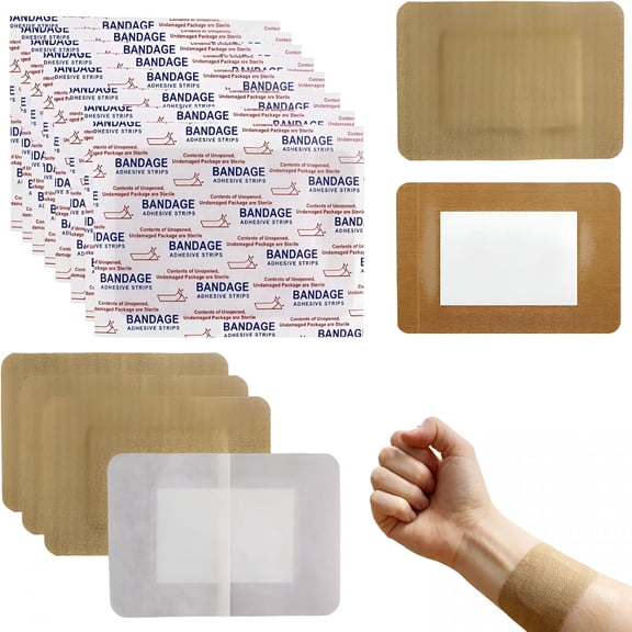 60 Pcs Large Adhesive Bandages 3 X 4 Inch Flexible Fabric Wound Care Bandages Extra Large Pads Breathable Protection for Knees Elbows Cuts Scrapes Daily First Aid