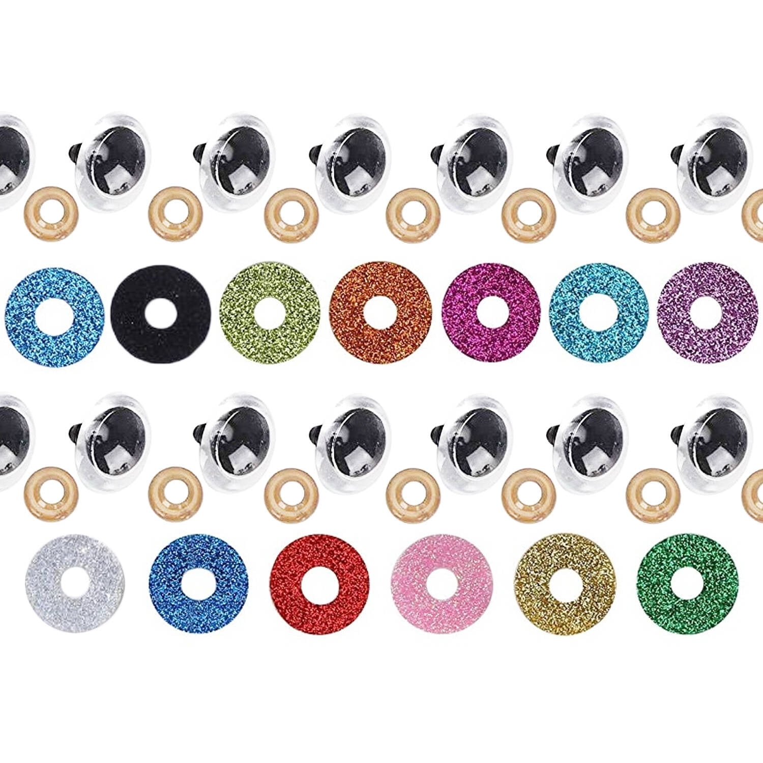 100-Pack Safety Eyes With Glitter Washers For Stuffed Animals & DIY Dolls (18mm / 0.7in)