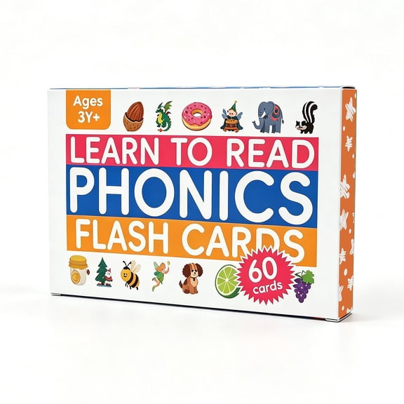 60 Pcs Learn to Read Phonics Flash Cards, Double-Sided Laminated Sight Word Flashcards with Rounded Corners, Toddler Early Literacy Educational Flashcards for Ages 3 and Up