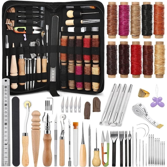 60 Pcs Leather Working Kit Leather Sewing Kit Leathers Craft Tools with Storage