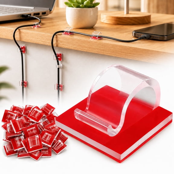 60 Pcs Light Clips: Mini Self-Adhesive Cable Hooks for Indoor/Outdoor String Lights, Clear Cord Clips for Desk, Wall, Window & Holiday Decor