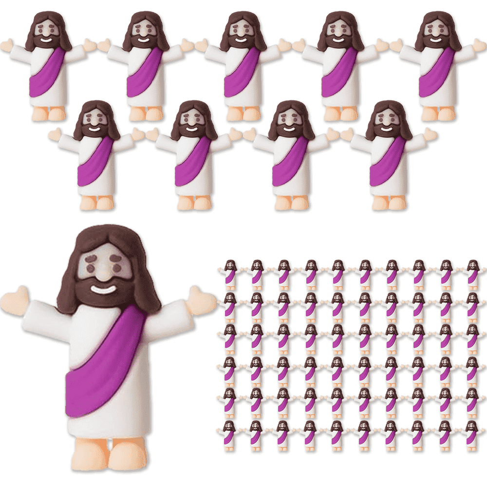 60 Pcs Little Jesus Figurine Miniature Jesus Doll Tiny Jesus Figurine to Hide and Seek Classic Religious Gifts Christ Savior Jesus for Sunday Easter Egg Stuffers Baptism Gift(60,Purple)
