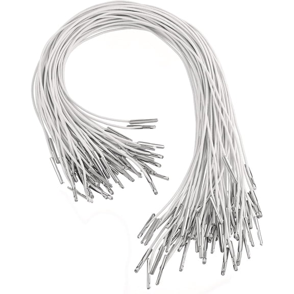 60 Pcs Loop Stretch Round String Elastic Barbed Cords Soft Band Thread with Metal Ends for White Rope Mask Making Hats DIY Signs Badges Fastener Menus Book Binding