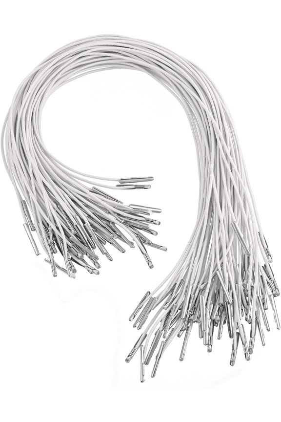 60 Pcs Loop Stretch Round String Elastic Barbed Cords Soft Band Thread with Metal Ends for White Rope Mask Making Hats DIY Signs Badges Fastener Menus Book Binding