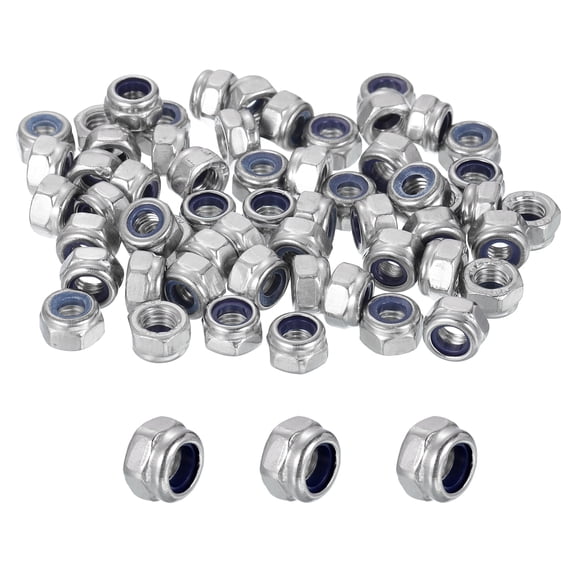 60 Pcs M5x0.8mm Lock Nuts, 304 Stainless Steel Nylon Insert Self-Locking Nut