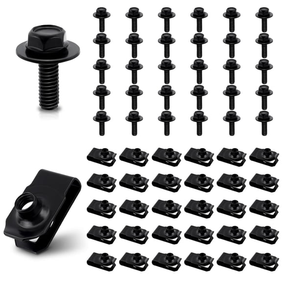 60 Pcs M6-1.0 Clip Nuts, U-Style Clip-On Speed Nuts Automotive Carbon Steel Black, 1/4-20 Extruded U Type Nuts for Automotive Bumper
