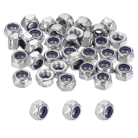 60 Pcs M6x1mm Lock Nuts, 304 Stainless Steel Nylon Insert Self-Locking Nut