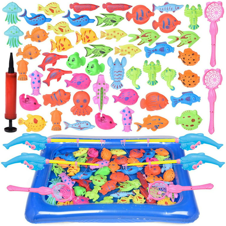 60 Pcs Magnetic Fishing Toys with Fishing Pool Toy, Fishing Rodes, Toddler  Bath Toys, Water Toys Fishing Game for Kids 3-8 F-400 