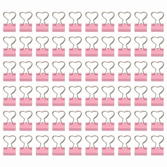 60 Pcs Metal Binder Clips with Heart Shaped Handle Heart Shape Binder Clips Heart Hollow Out Metal Binder Clips Pink