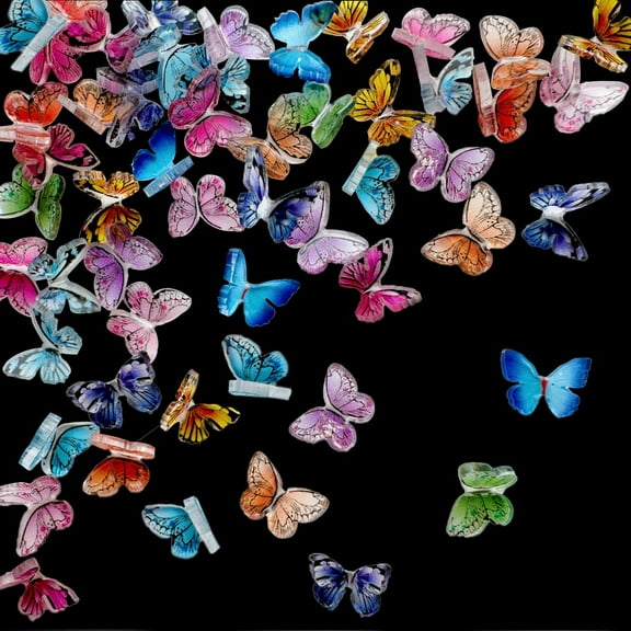 60 Pcs Micro Resin Butterflies, Dollhouse Miniature Tiny Butterflies, Terrarium Fairy Garden Dolls Toy, Mini Micro Landscaping Decoration, Multicolor
