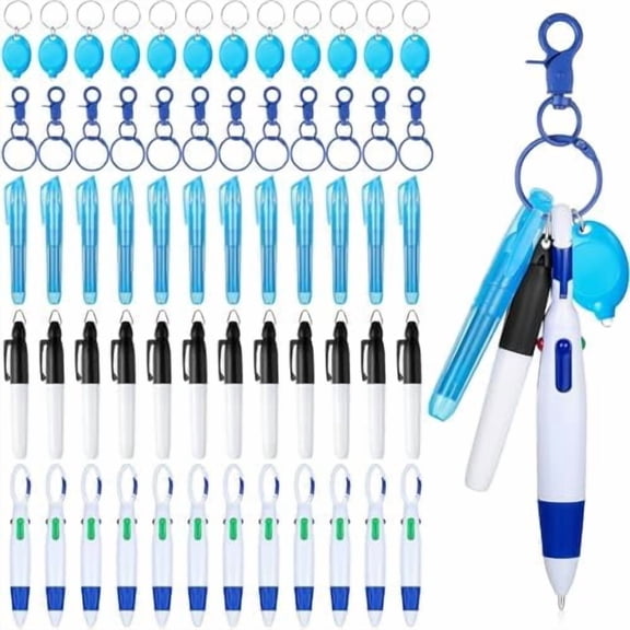 60 Pcs Mini Pens for Nurses Pen Badge Clip with Mini Highlighter Retractable Neon Nurse Pen LED Keychain Clip Flashlight Key Ring Nursing Ballpoint Pen for Nurse Kid Accessories (Blue,Keychain)