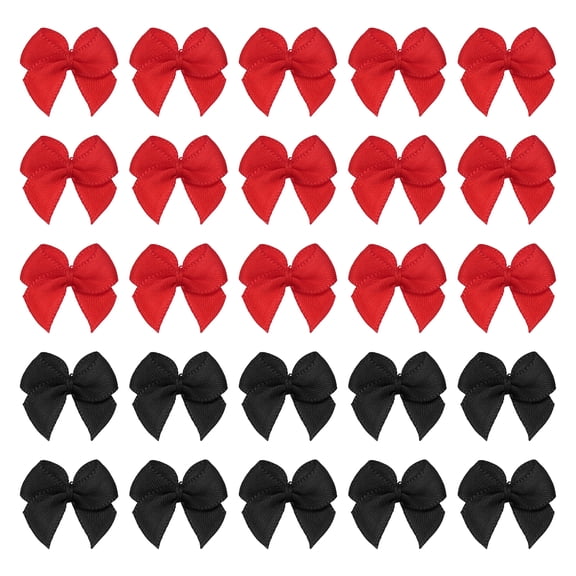 60 Pcs Mini Ribbon Bow 3/4" Mini Fabric Satin Ribbon Flower Bows for Craft DIY Sewing Wedding Birthday Party, Black/Red