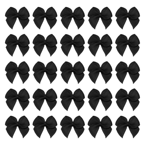 60 Pcs Mini Ribbon Bow 3/4" Mini Fabric Satin Ribbon Flower Bows for Craft DIY Sewing Wedding Birthday Party, Black