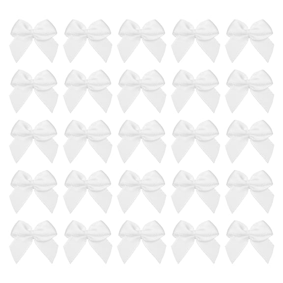 60 Pcs Mini Ribbon Bow 3/4" Mini Fabric Satin Ribbon Flower Bows for Craft DIY Sewing Wedding Birthday Party, White