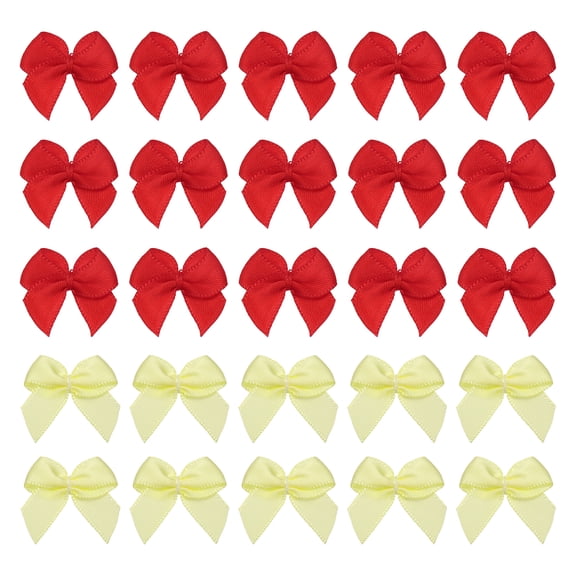 60 Pcs Mini Ribbon Bow 3/4" Mini Fabric Satin Ribbon Flower Bows for Craft DIY Sewing Wedding Birthday Party, Yellow/Red