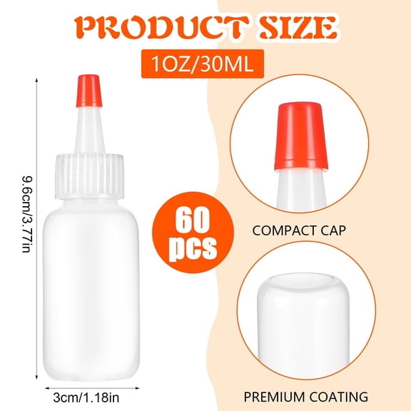 60 Pcs Mini Squeeze Bottles with Caps for Liquids, Icing Sauces Condiments Arts Crafts (1 Oz)