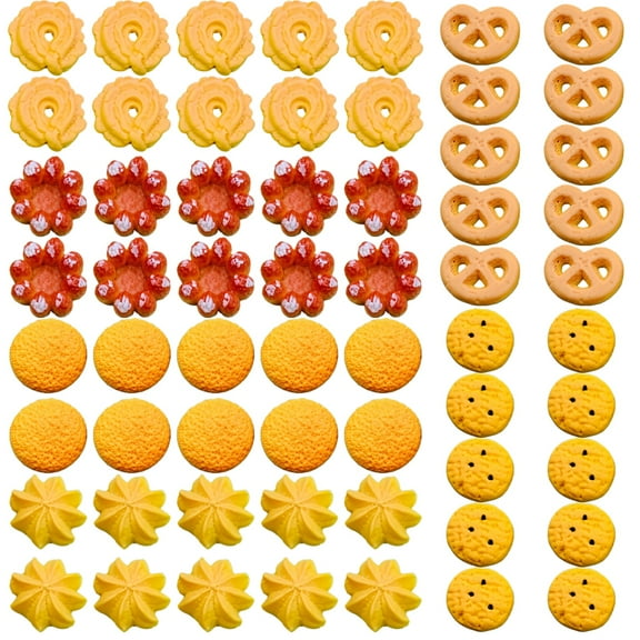 60Pcs Miniature Resin Cookie Biscuits and Chips, DIY Craft Accessories, Realistic Food Decor for Craft Projects,Phone Cases, Hair Clips, Bags