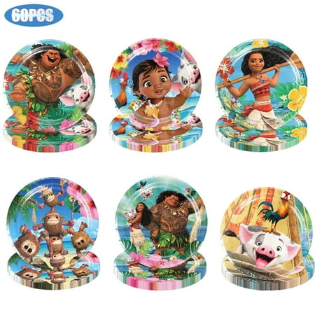 60 Pcs Party Supplies Tableware set 7 Inch 6 Styles Animation Birthday Party Plates Disposable Paper Plates Party Decorations for Birthday Party Favors
