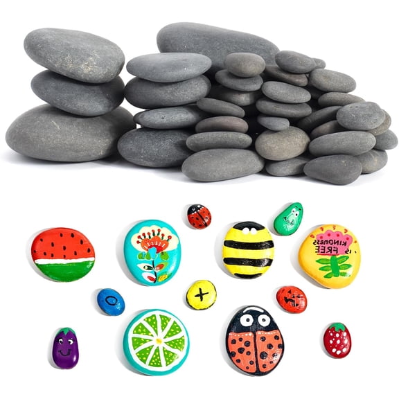 60 Pcs Multi-Size Natural Flat Smooth Rocks for Painting – 50 Pcs 0.5-1", 5 Pcs 1.2-2", 5 Pcs 2-2.8" for Arts, Crafts, Kindness Rocks, Garden Decor