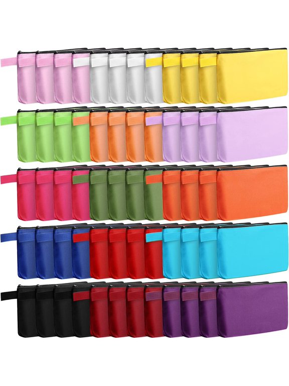 60 Pcs Canvas Makeup Bag Bulk, 9.8 x 5 x 2 Inch, Multicolor | Portable Cosmetic Pouch with Zipper, Blank Design Pencil Case, Versatile Toiletry Organizer for Women Travel DIY Craft