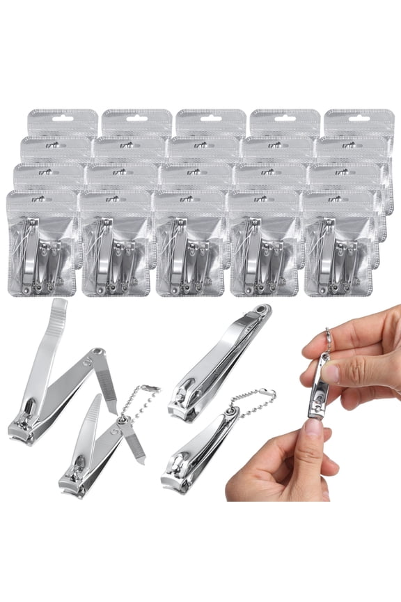 60 Pcs Nail Clippers Set, Includes 40 Small Clippers, 20 Large Clippers, and 20 Pouches, Stainless Steel Fingernail Clippers, Nail Cutter Tools with Keychain Holes for Men Women