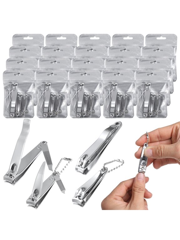 60 Pcs Nail Clippers Set, Includes 40 Small Clippers, 20 Large Clippers, and 20 Pouches, Stainless Steel Fingernail Clippers, Nail Cutter Tools with Keychain Holes for Men Women