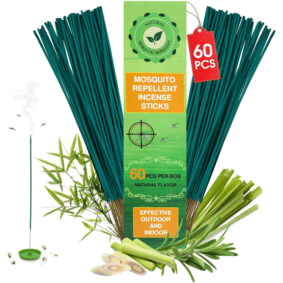 60 Pcs Natural Mosquito Repellent Outdoor Patio, Citronella Oil Mosquito Incense Sticks Plant-Based Bug Repellent for Patio Camping Essentials Fishing Backyard Travel Mosquito Control