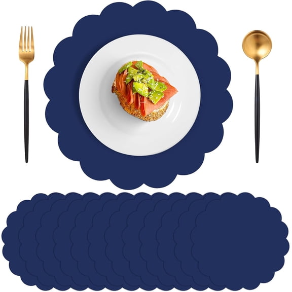 60 Pcs Navy Blue Paper Placemats, 13.5 Inch Graduation Placemat Disposable Scalloped Place Mat Round Table Place Mats Decorative Paper for Graduation Celebration Birthday Wedding Banquet Holiday