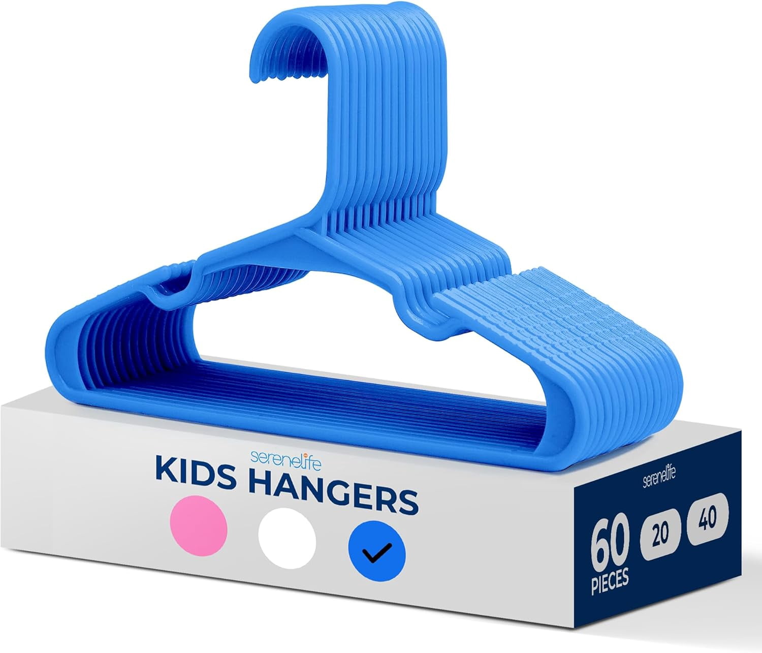 60 Pcs. Non-Slip Plastic Kids Hangers - Durable and Space-Saving Closet Organizers for Infants, Toddlers, and Kids' Clothing (Blue)